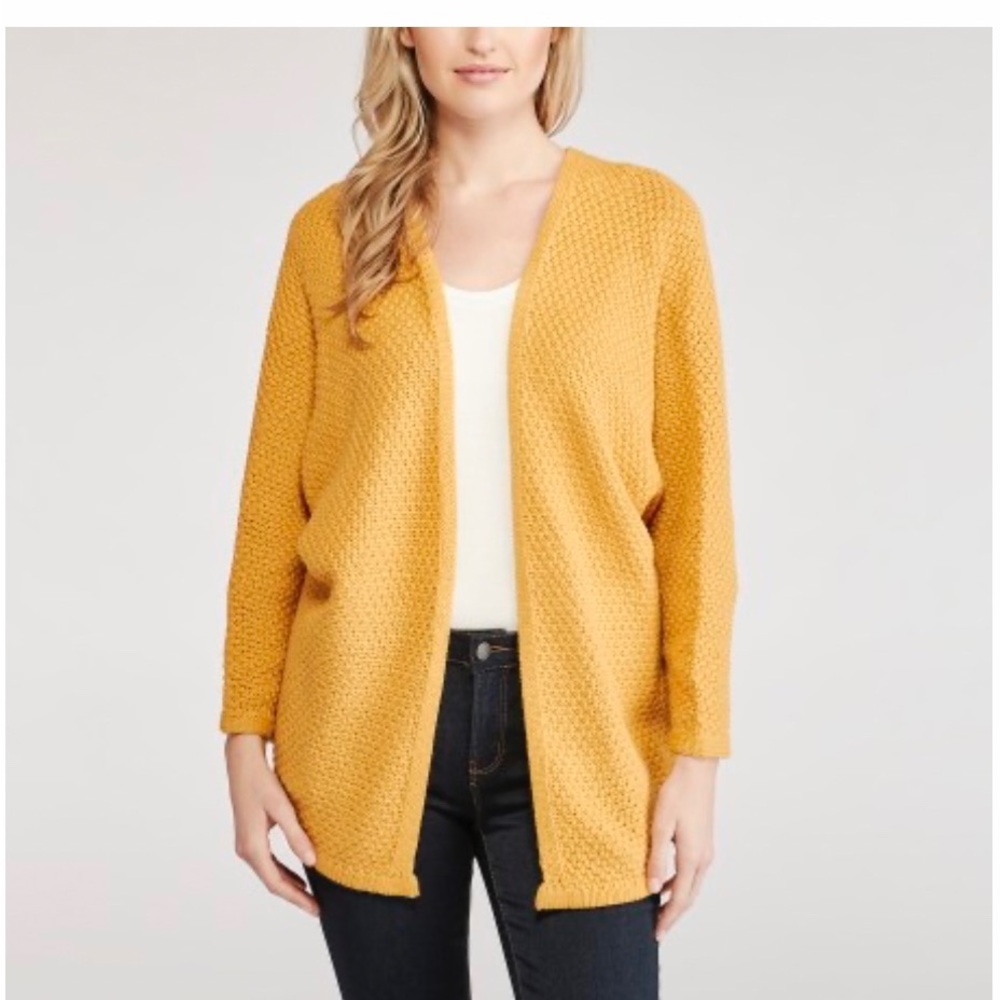 Knit Oversized Dolman Sleeve Cardigan in Honey Yellow. Large.
